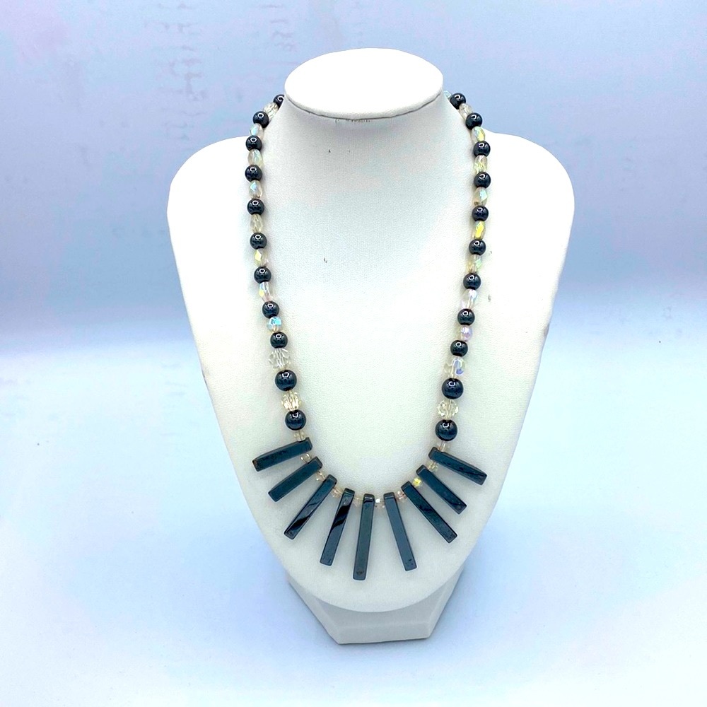 Hand Crafted Crystal And Hematite Stone Necklace